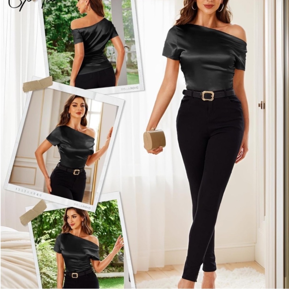 Bold Elements Size Large Red Stretch Silk Off Sho… - image 7